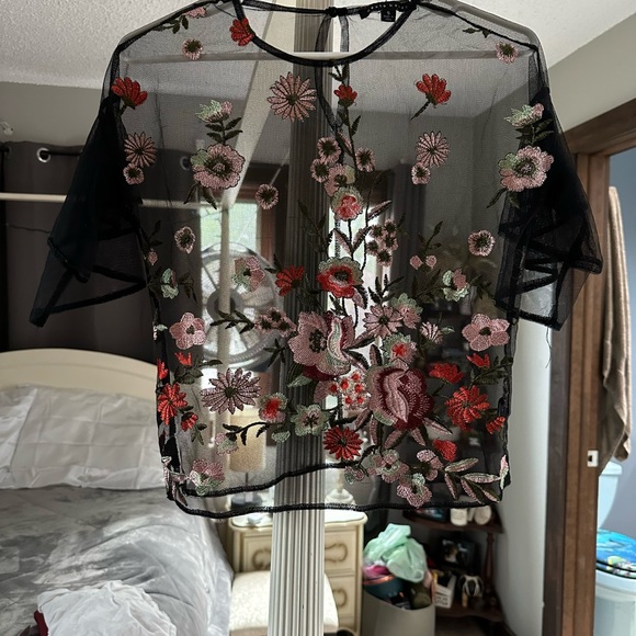 Haute Monde Tops - Haute Monde Black Floral Embroidered Short Sleeve Top